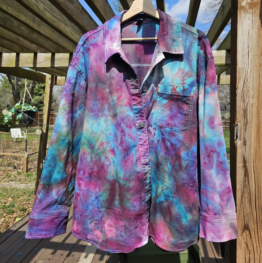 Custom Tie Dye Denim Shacket Express XL